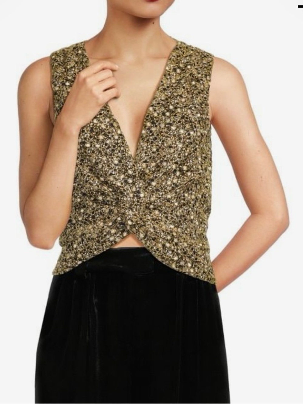 Ramy Brook “Virginia” Embellished Top in Navy Gold Multi. Sz XS.
